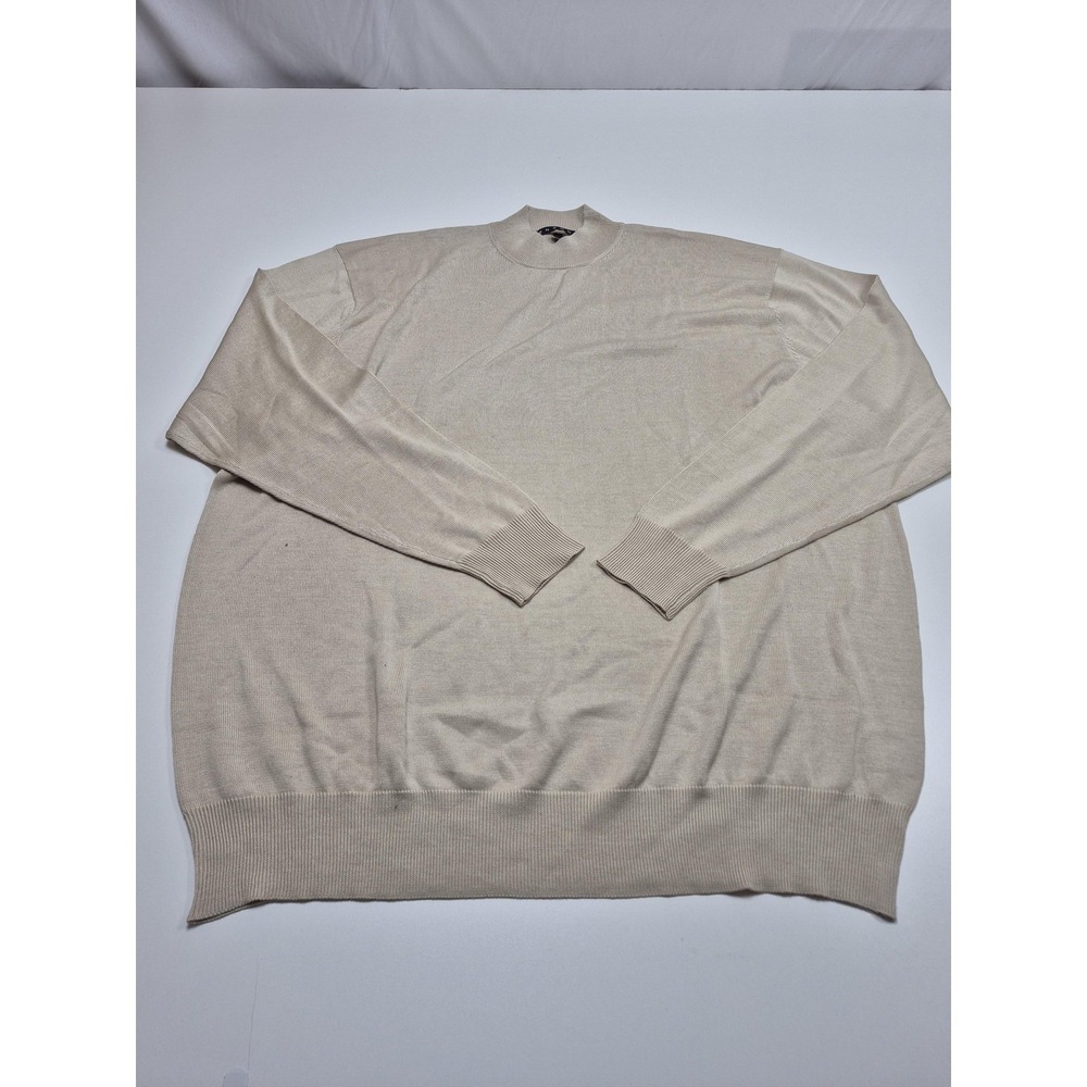 ENZONE Sweater Mens 3XL Beige Silk Cotton Mock Neck Lightweight Knit Pullover